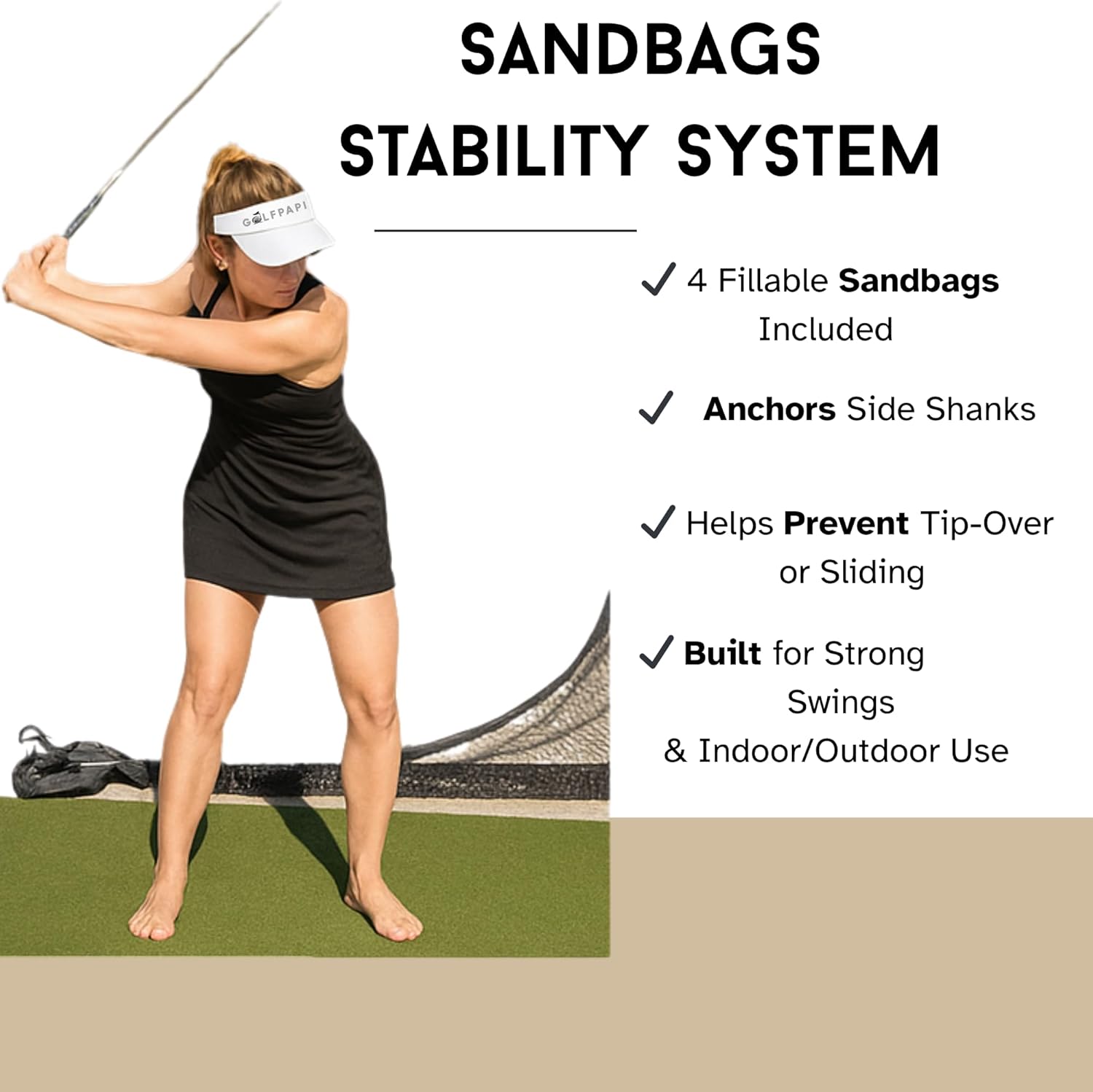 GOLF PAPI Golf Practice Net – 7.5 ft Compact Golf Hitting Net with Steel Frame and Side Shank Protection – Indoor & Outdoor Golf Training Net for Backyard, Garage, or Simulator Use