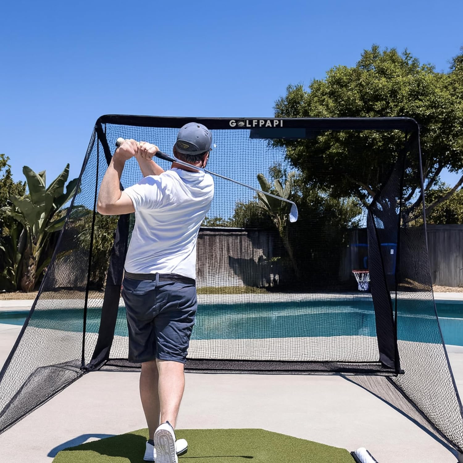 GOLF PAPI Golf Practice Net – 7.5 ft Compact Golf Hitting Net with Steel Frame and Side Shank Protection – Indoor & Outdoor Golf Training Net for Backyard, Garage, or Simulator Use