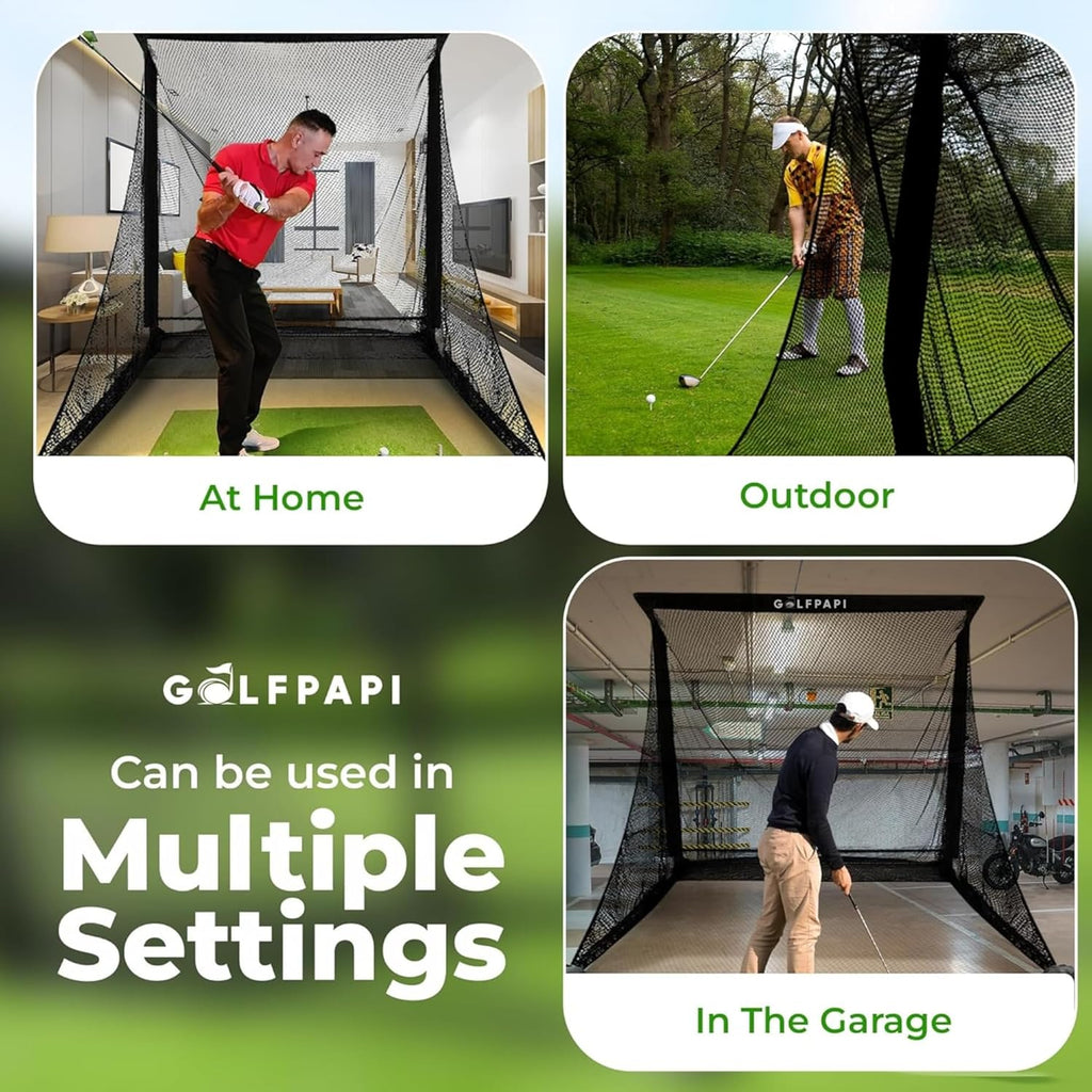 GOLF PAPI Golf Practice Net – 7.5 ft Compact Golf Hitting Net with Steel Frame and Side Shank Protection – Indoor & Outdoor Golf Training Net for Backyard, Garage, or Simulator Use